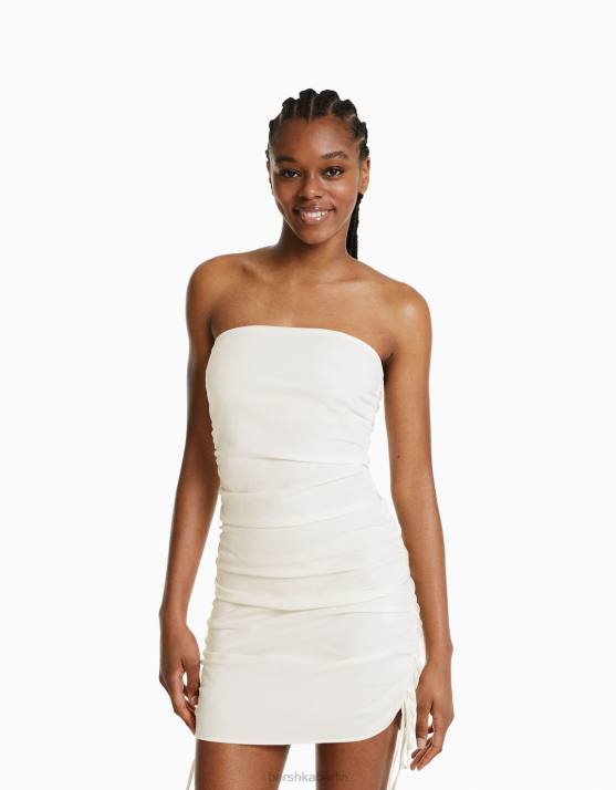 Creme Bershka Frauen Tailliertes Minikleid mit geraffter Seite H00J226