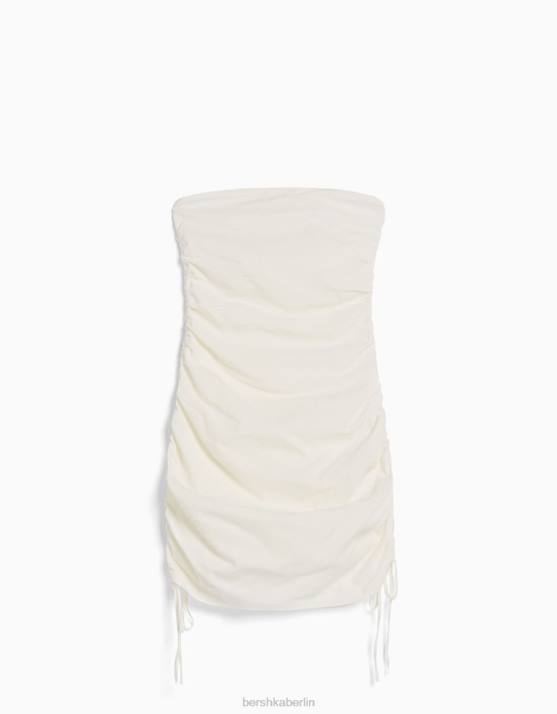 Creme Bershka Frauen Tailliertes Minikleid mit geraffter Seite H00J226
