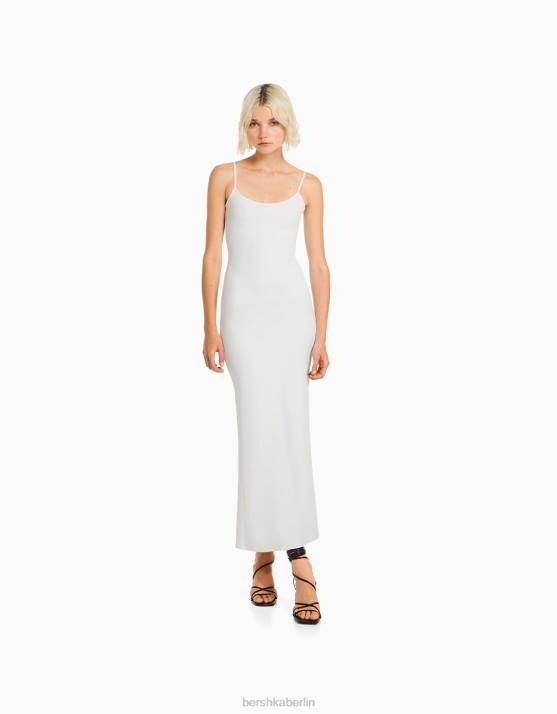 Creme Bershka Frauen figurbetontes langes Trägerkleid H00J20