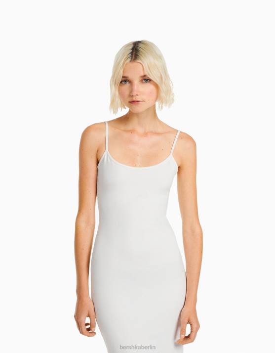 Creme Bershka Frauen figurbetontes langes Trägerkleid H00J20