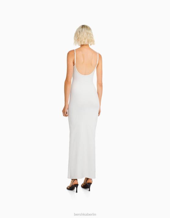 Creme Bershka Frauen figurbetontes langes Trägerkleid H00J20