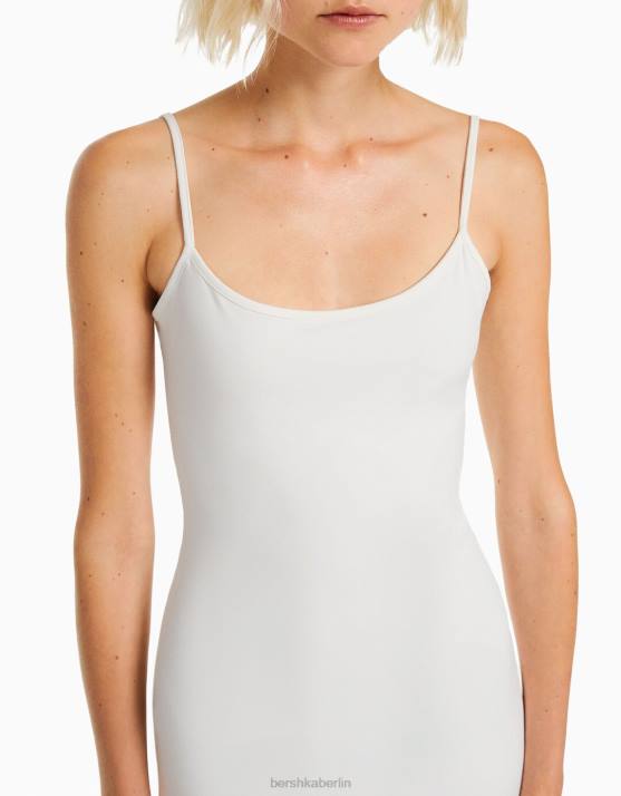 Creme Bershka Frauen figurbetontes langes Trägerkleid H00J20
