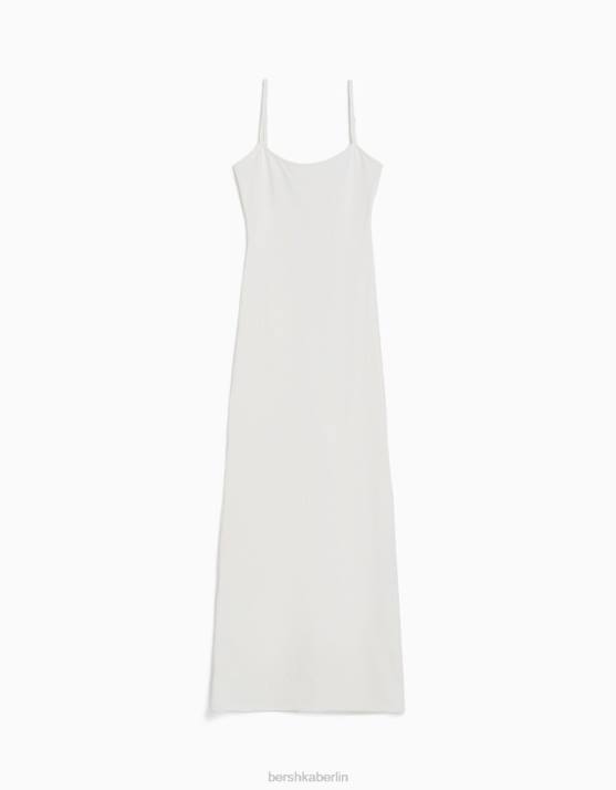 Creme Bershka Frauen figurbetontes langes Trägerkleid H00J20