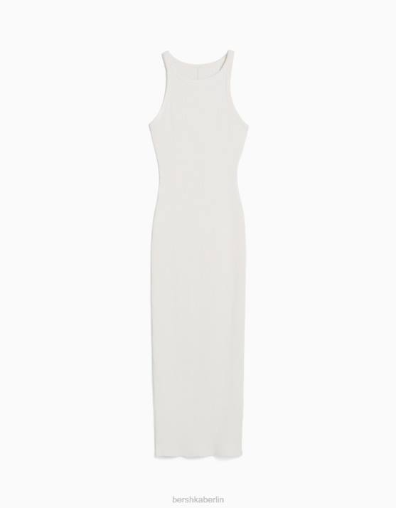 Creme Bershka Frauen geripptes ärmelloses Midikleid H00J1