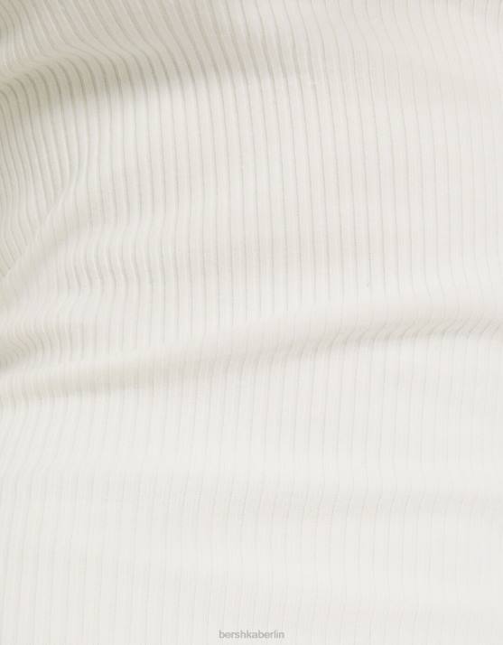 Creme Bershka Frauen geripptes ärmelloses Midikleid H00J1