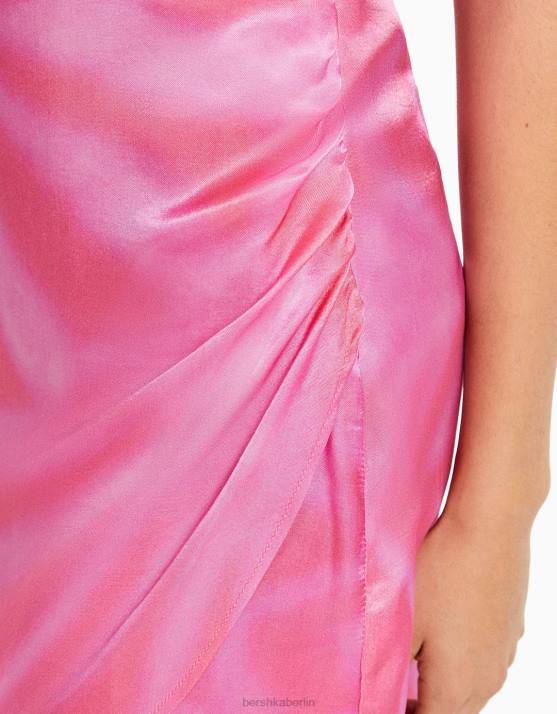Fuchsie Bershka Frauen Schulterfreies Minikleid aus Satin H00J104