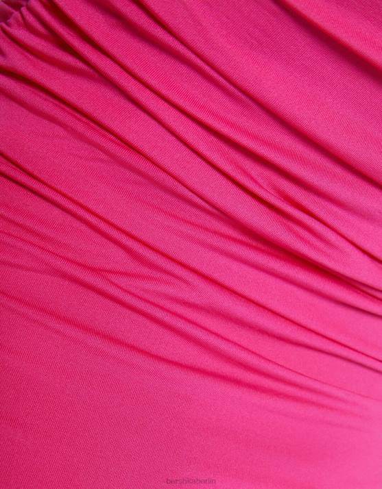 Fuchsie Bershka Frauen langes, schulterfreies Kleid mit Rüschen H00J33