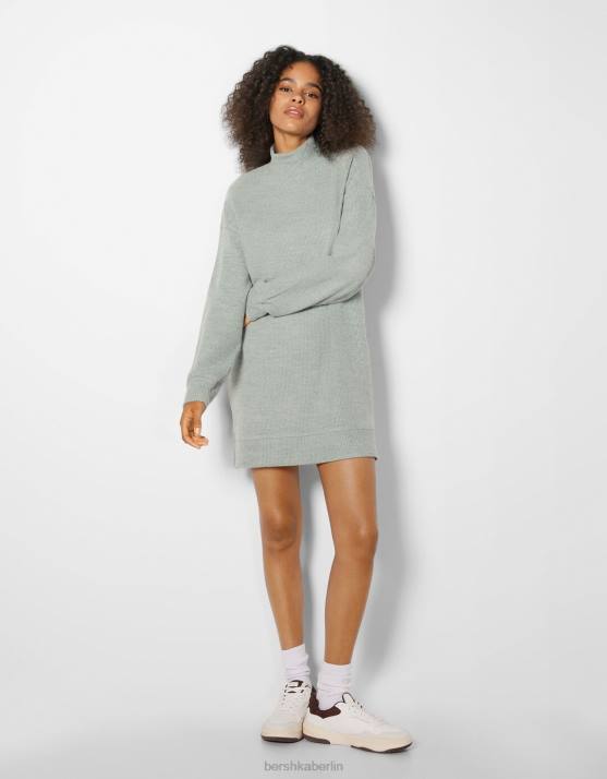 Grün Bershka Frauen Etuikleid mit langen Ärmeln H00J288