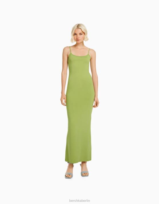 Grün Bershka Frauen figurbetontes langes Trägerkleid H00J1913