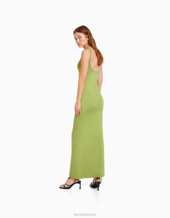 Grün Bershka Frauen figurbetontes langes Trägerkleid H00J1914