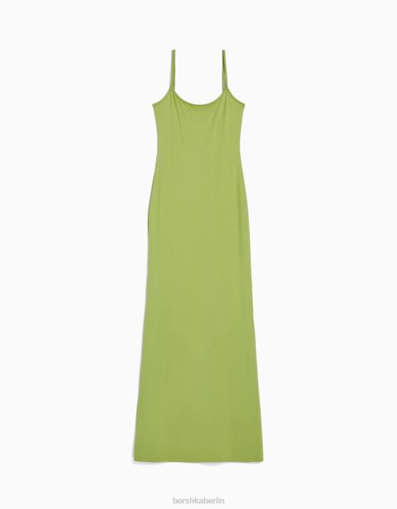 Grün Bershka Frauen figurbetontes langes Trägerkleid H00J1914