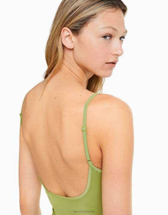 Grün Bershka Frauen figurbetontes langes Trägerkleid H00J24