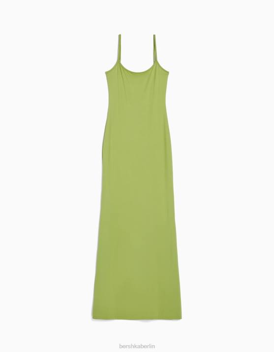 Grün Bershka Frauen figurbetontes langes Trägerkleid H00J24