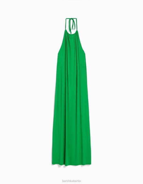 Grün Bershka Frauen langes Neckholder-Kleid H00J53