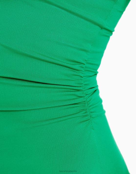 Grün Bershka Frauen schulterfreies Minikleid H00J51