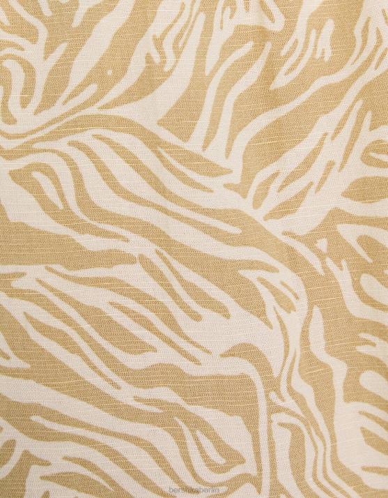 Kamel Bershka Frauen Langärmliges Minikleid aus Leinenmischung mit Raffung H00J263