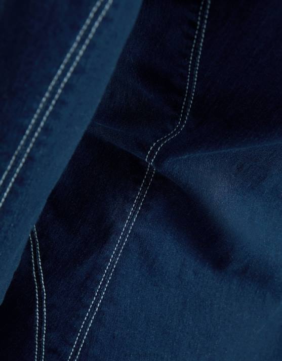 Marine Bershka Frauen Langärmliges, figurbetontes Jeanskleid mit Kontrastfaden H00J82