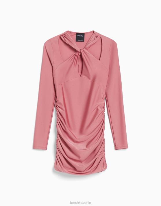 Rosa Bershka Frauen Langärmliges Minikleid mit überkreuzten Trägern H00J213