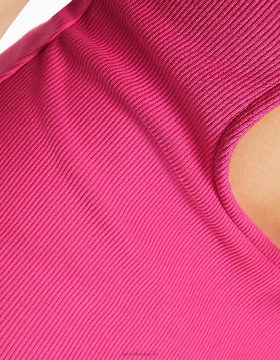 Rosa Bershka Frauen Minikleid mit Strass-Trägern und gerippter Schnürung H00J134