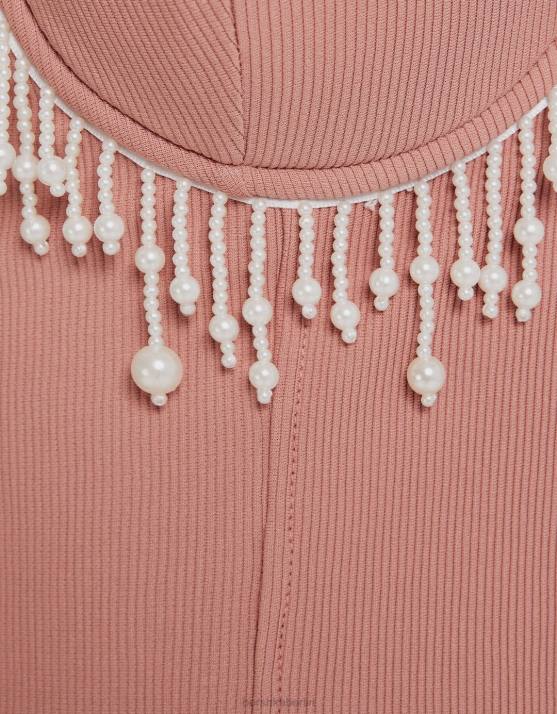 Rosa Bershka Frauen Tailliertes Minikleid mit Trägern und Details aus Kunstperlen H00J222