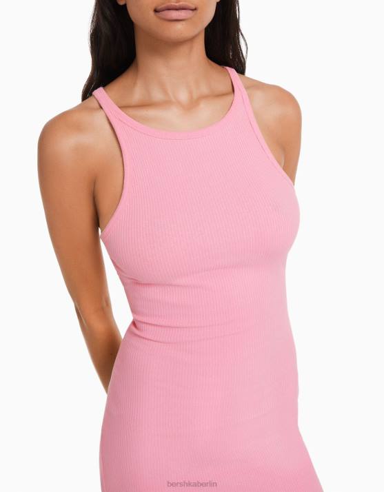 Rosa Bershka Frauen geripptes ärmelloses Midikleid H00J7
