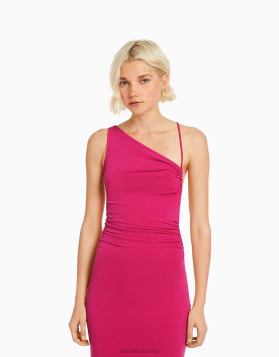 Rosa Bershka Frauen langes Kleid mit Details H00J89