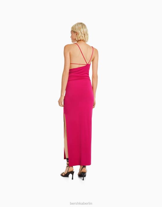 Rosa Bershka Frauen langes Kleid mit Details H00J89