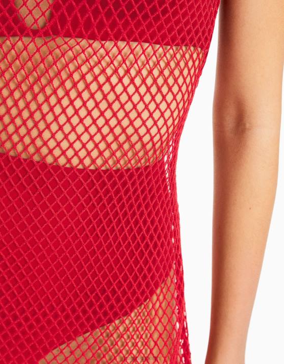 Rot Bershka Frauen Langes Netzkleid mit Trägern H00J136