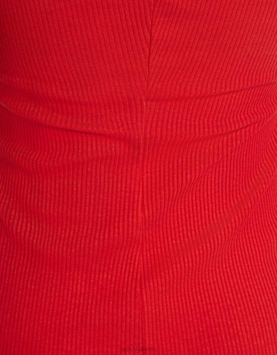 Rot Bershka Frauen Langes, geripptes Bandeau-Kleid H00J49