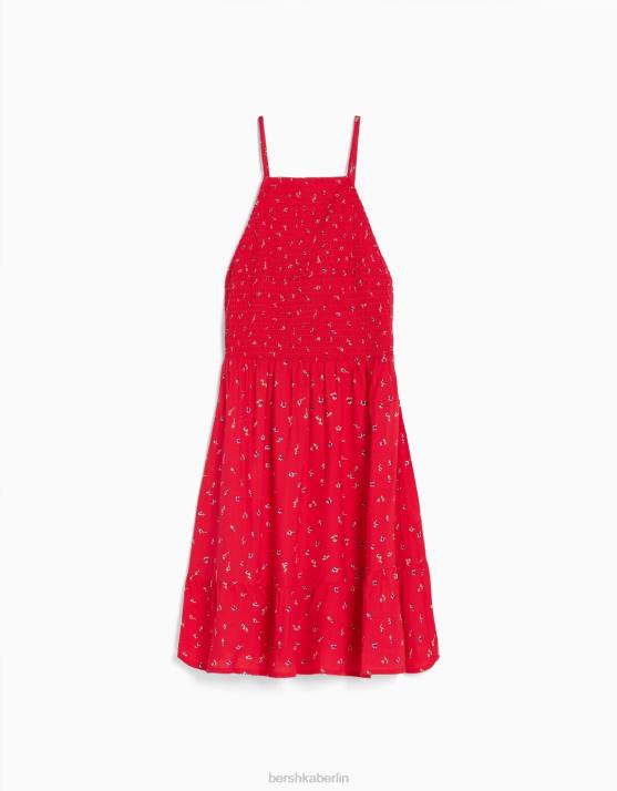 Rot Bershka Frauen Minikleid mit Neckholder-Print H00J271