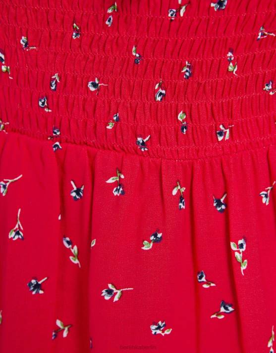 Rot Bershka Frauen Minikleid mit Neckholder-Print H00J271