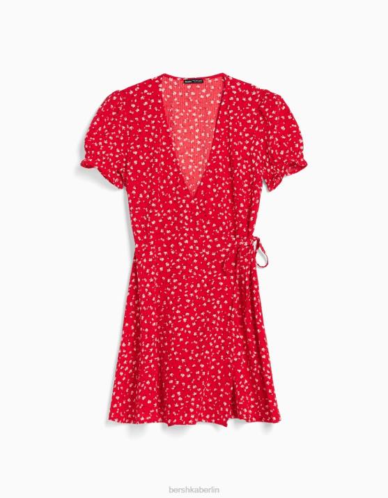 Rot Bershka Frauen Strukturiertes Minikleid mit Blumendruck H00J279