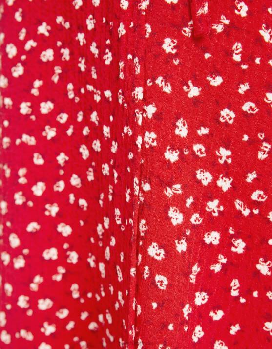 Rot Bershka Frauen Strukturiertes Minikleid mit Blumendruck H00J279