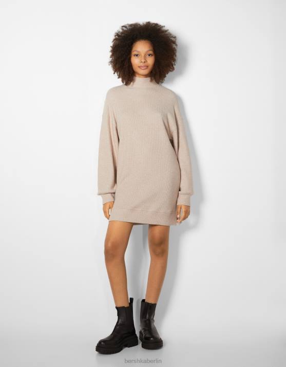 Sand Bershka Frauen Etuikleid mit langen Ärmeln H00J286