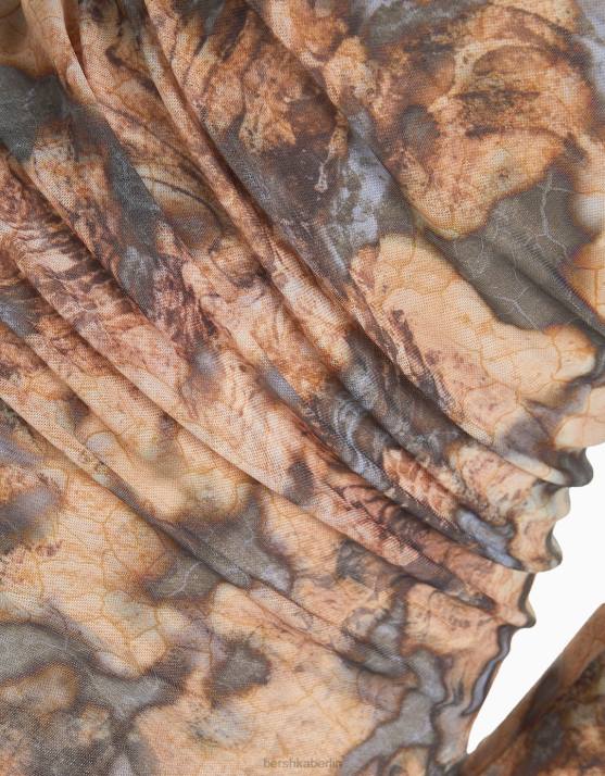 Sand Bershka Frauen Langarm-Tüllkleid H00J248