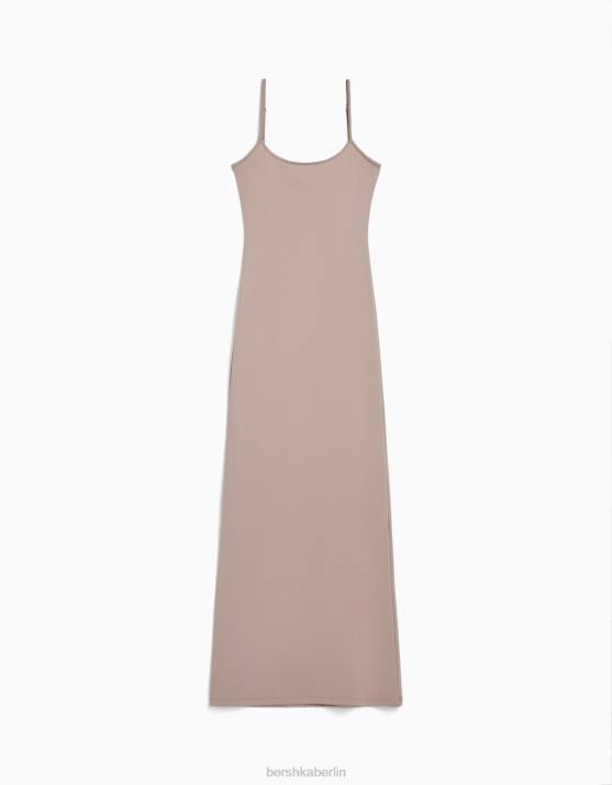 Sand Bershka Frauen figurbetontes langes Trägerkleid H00J21