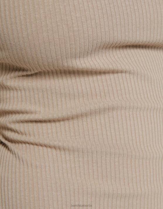 Sand Bershka Frauen geripptes ärmelloses Midikleid H00J4