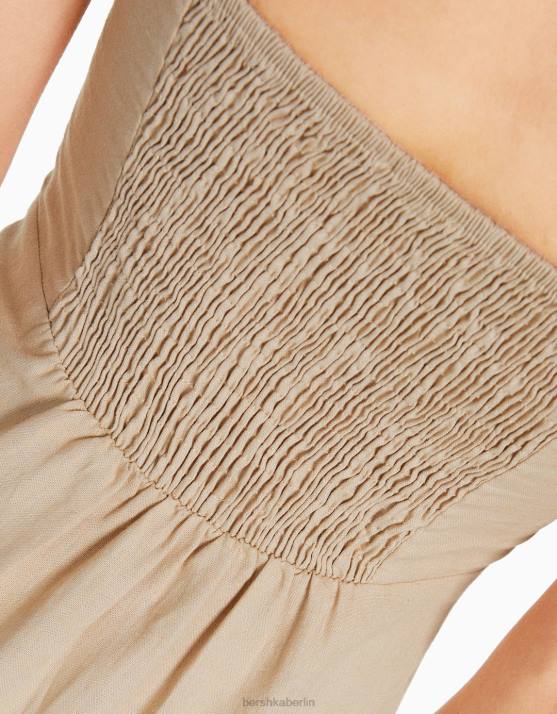 Sand Bershka Frauen kurzärmliges Midikleid H00J219