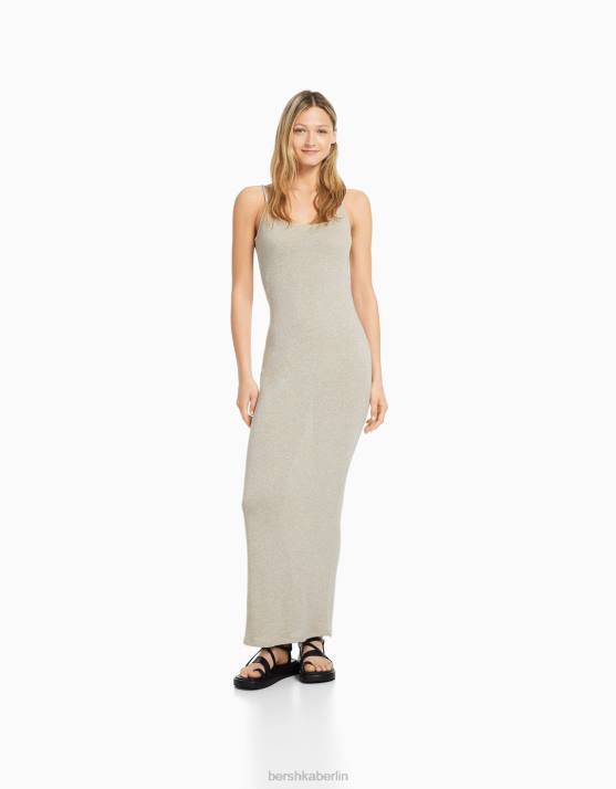 Sand Bershka Frauen langes Kleid mit Strasssteinen H00J200
