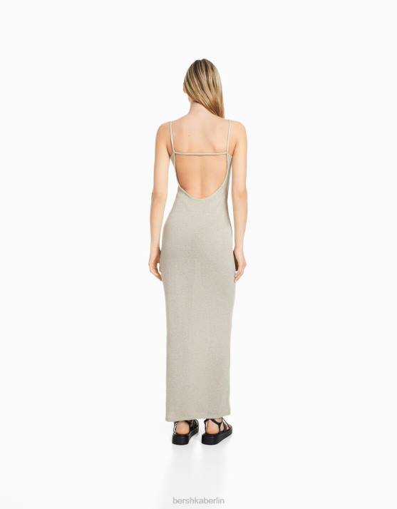 Sand Bershka Frauen langes Kleid mit Strasssteinen H00J200