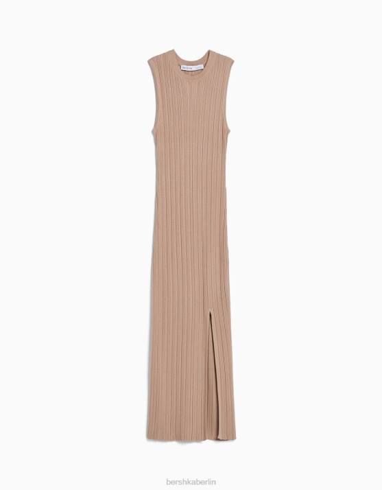 Sand Bershka Frauen ärmelloses Strick-Midikleid H00J220