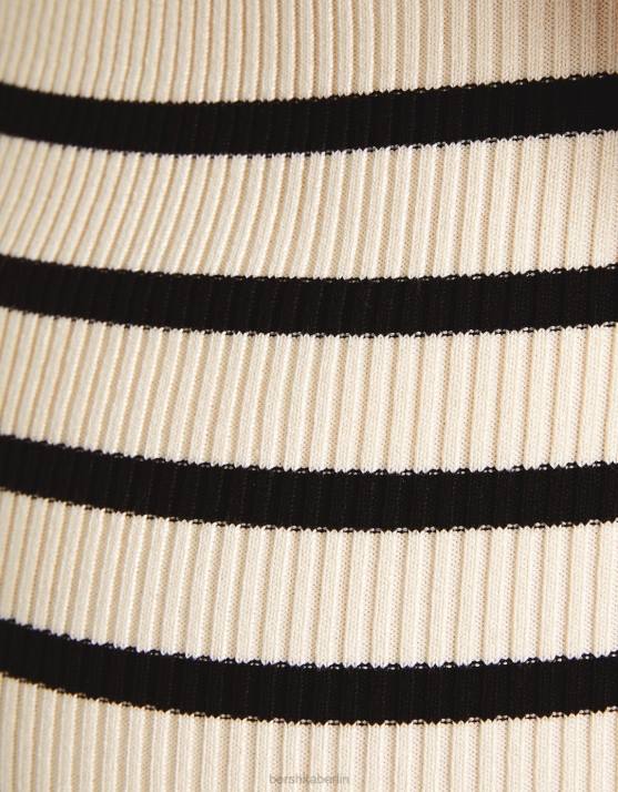 Schwarz Bershka Frauen Gestreiftes Midikleid mit Trägern H00J212