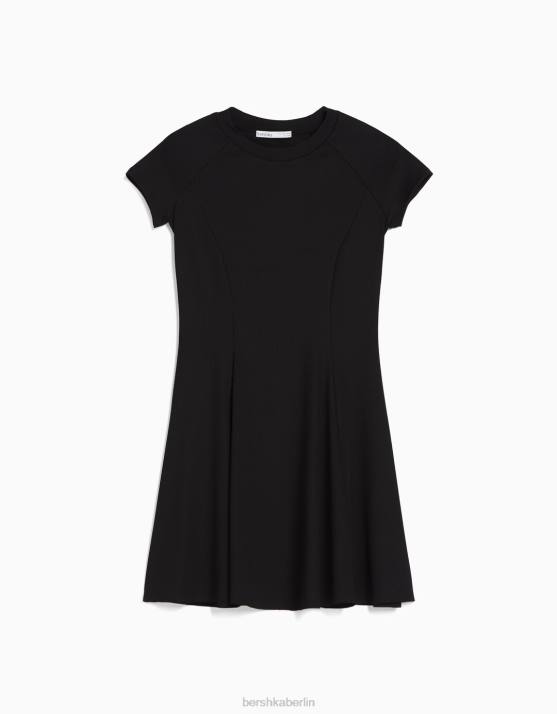Schwarz Bershka Frauen Kurzärmliges Mini-Skaterkleid H00J146