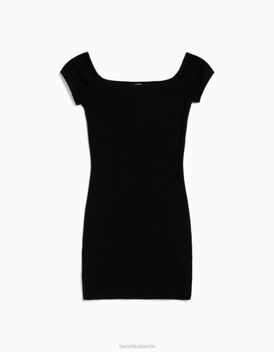 Schwarz Bershka Frauen Kurzärmliges, schulterfreies Minikleid H00J203