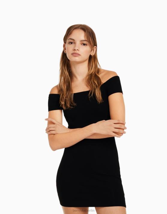 Schwarz Bershka Frauen Kurzärmliges, schulterfreies Minikleid H00J4070