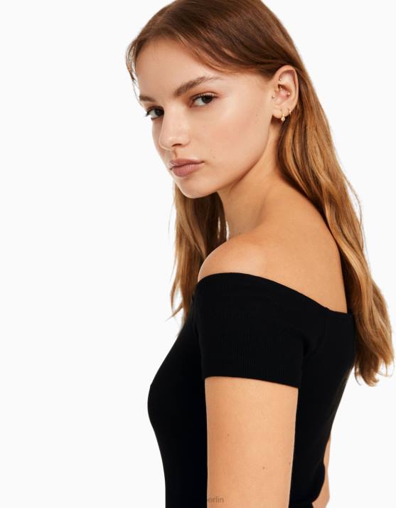 Schwarz Bershka Frauen Kurzärmliges, schulterfreies Minikleid H00J4070