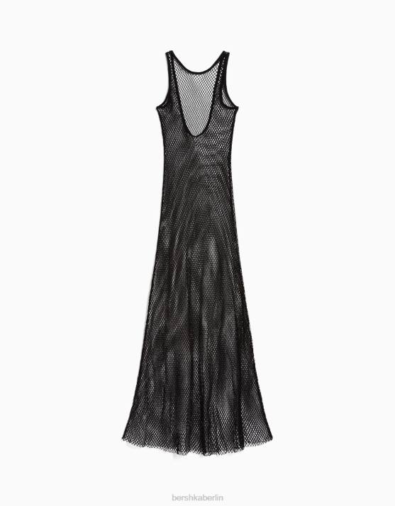 Schwarz Bershka Frauen Langes Netzkleid mit Trägern H00J137