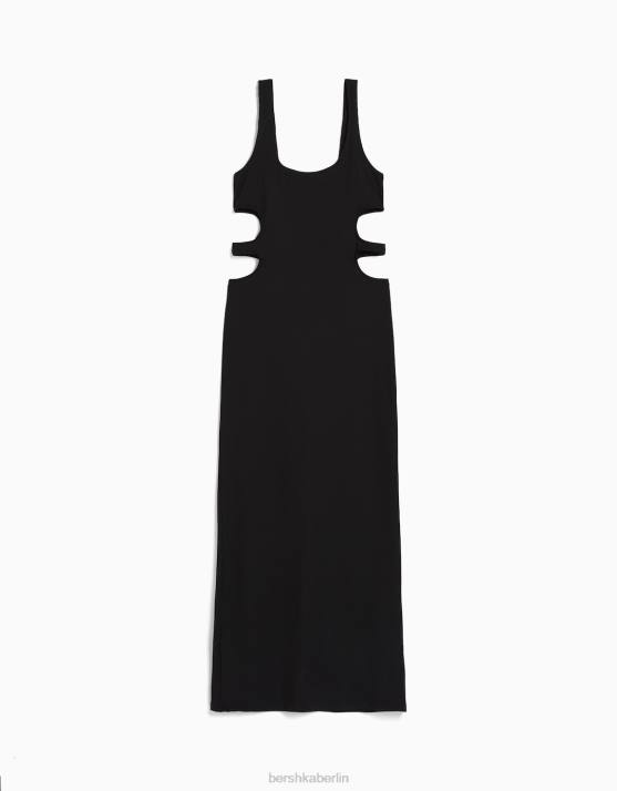 Schwarz Bershka Frauen Midikleid mit Cut-Outs H00J232