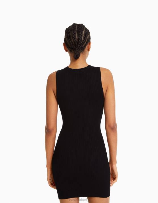 Schwarz Bershka Frauen Minikleid aus Rippstrick H00J243