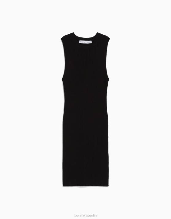 Schwarz Bershka Frauen Minikleid aus Rippstrick H00J243